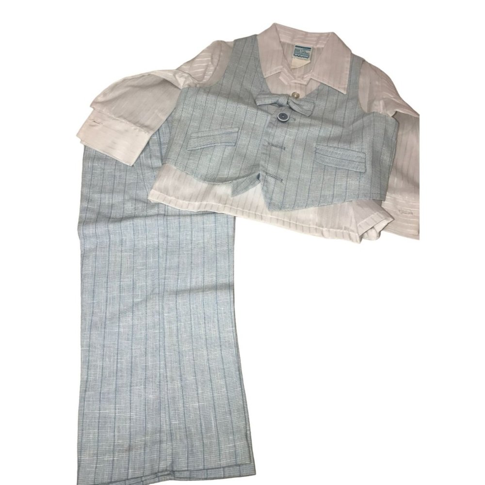 Vintage Infant 3 piece Suit - Blue Pinstripe - ToddleTime Baby Boy Suit Vest and